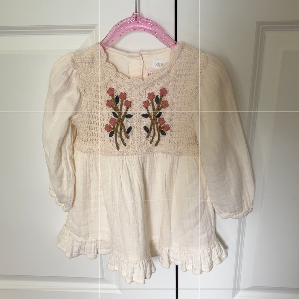 Zara Cream Romantic Blouse with Lace and Embroidery